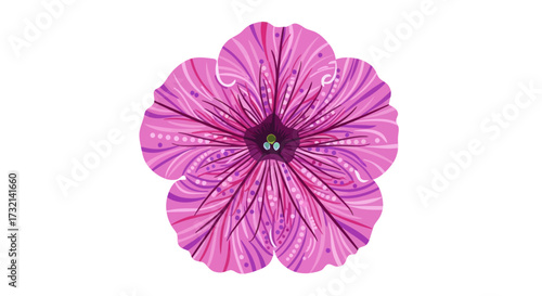 Stylized pink & purple flower, patterned, with a central green circle