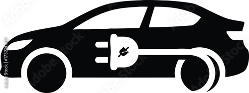 Electric car charging plug symbol on vehicle silhouette