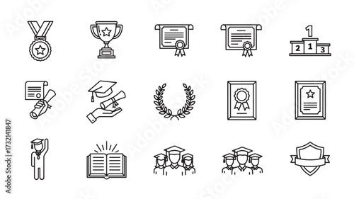 Set of graduation icons simple line vector design elements for education achievement and academic success isolated on white background