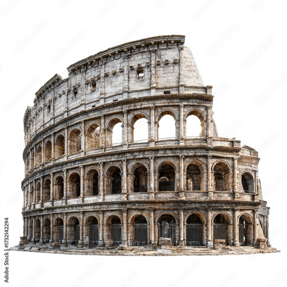 Fototapeta premium Spectacular view of Roman amphitheater, historical landmark, showing architectural details and grandeur