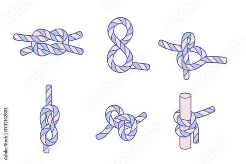 Comprehensive collection of common rope knots and essential tying methods for various practical, decorative, and safety applications