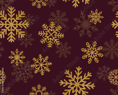 Snowflakes, seamless festive pattern for Christmas and winter holiday. Snow f...