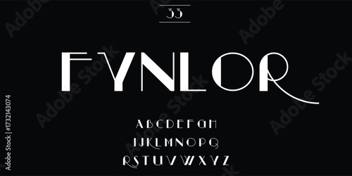 Elegant fynlor typeface with uppercase alphabet displayed on black background