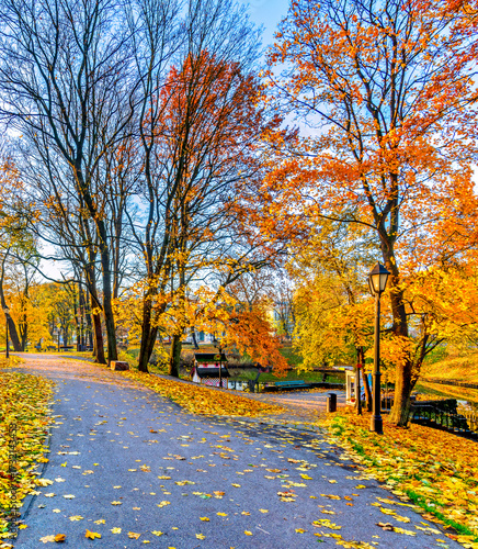 Autumn in public domain city park in Riga - the capital of Latvia, Baltic region