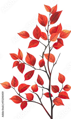 A digital painting of a branch with vibrant red autumn leaves, some detached, against a white background.  The leaves vary slightly in shade and size, creating a natural, autumnal feel