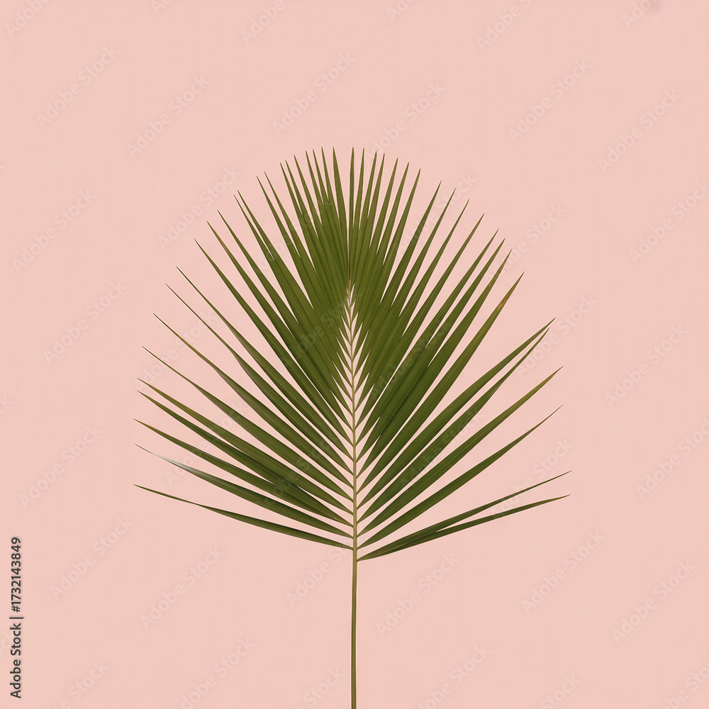 Fototapeta premium Green Palm Leaf on Light Pink Minimal Background