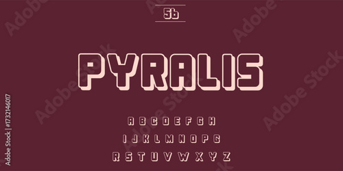 Retro pyralis font with subtle shadow effect on a deep red background