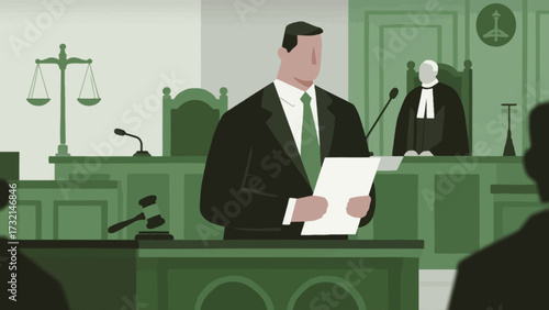Lawyers and judges are in court, cartoon hand-drawn vector illustrations