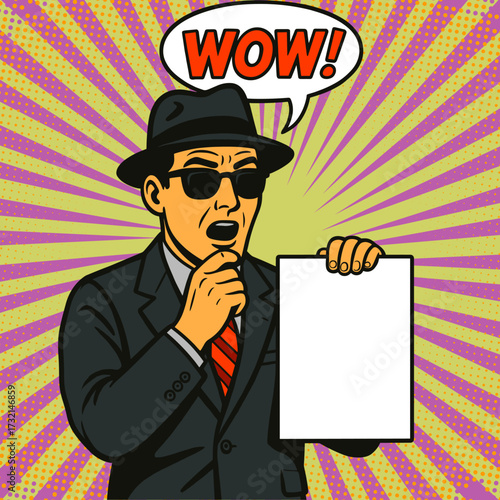 man holding a banner, pop art illustration