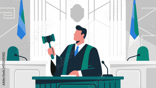 Lawyers and judges are in court, cartoon hand-drawn vector illustrations