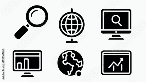 Individuals are utilizing various digital tools for data analysis and online research. Graphs, digital maps, and graphs are present as they focus on data in a modern workspace.
