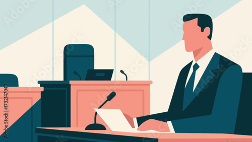 Lawyers and judges are in court, cartoon hand-drawn vector illustrations