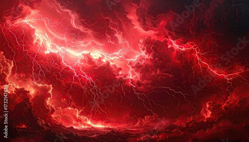 Fiery red storm clouds with intense lightning (1)