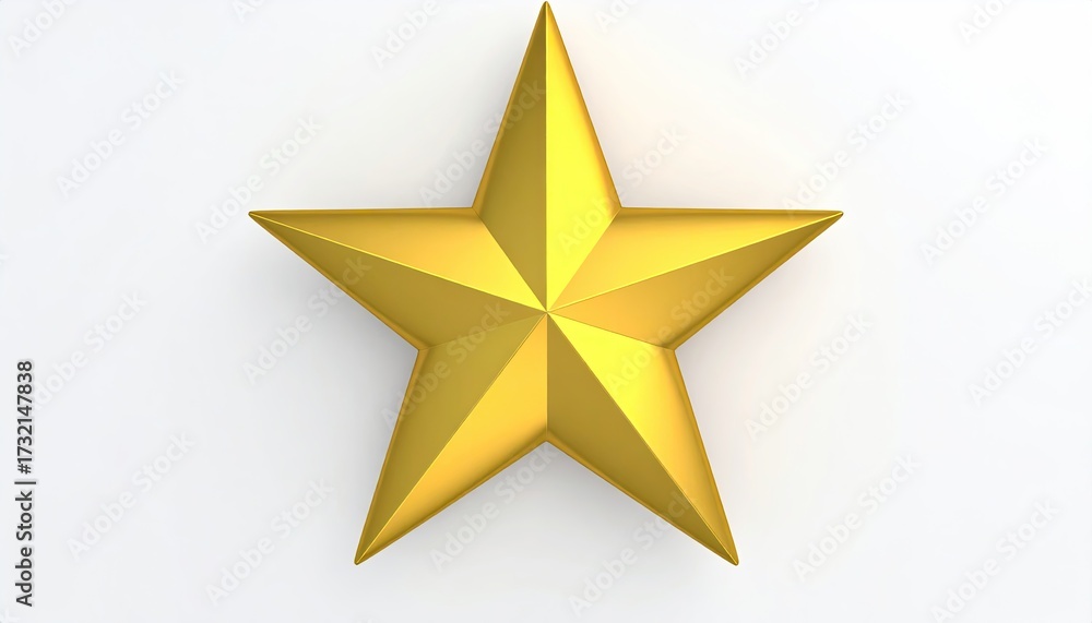 Fototapeta premium A five-pointed gold star, rendered in 3D, sits against a plain white background; the star displays subtle shading and highlights