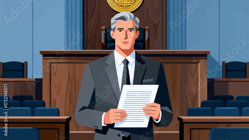 Lawyers and judges are in court, cartoon hand-drawn vector illustrations
