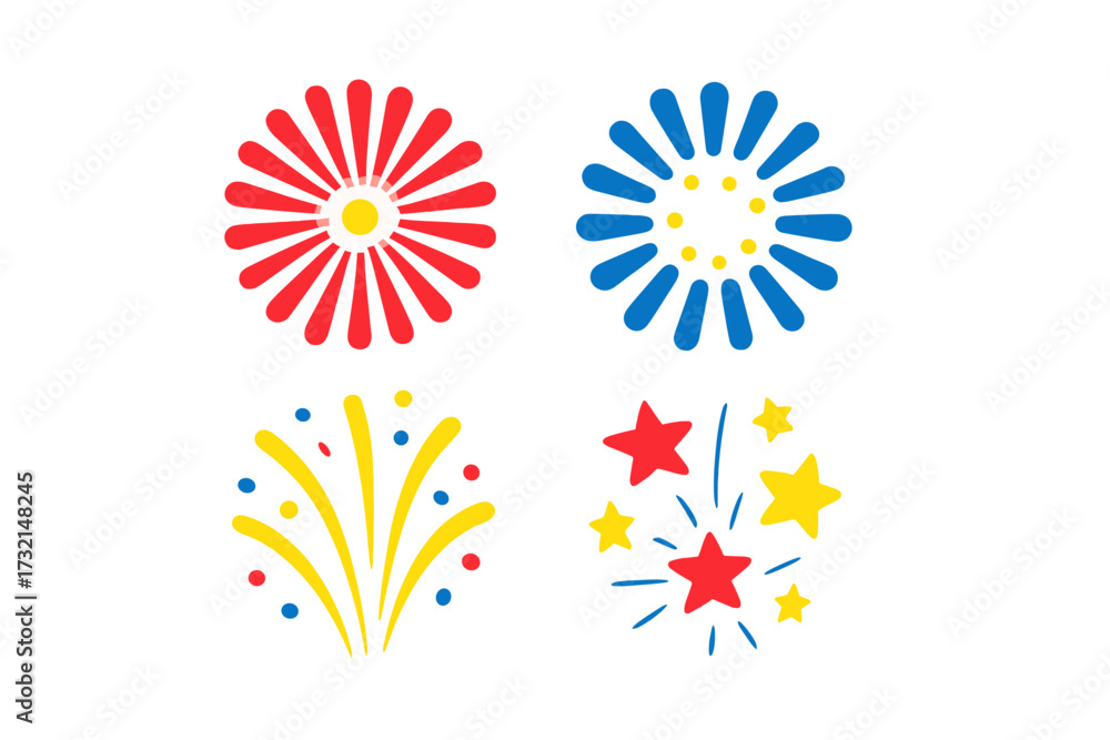 Fototapeta premium Brightly colored festive fireworks bursts and star explosions for holiday celebrations and special events