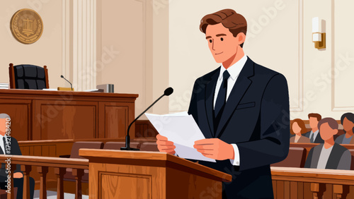 Lawyers and judges are in court, cartoon hand-drawn vector illustrations