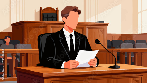 Lawyers and judges are in court, cartoon hand-drawn vector illustrations