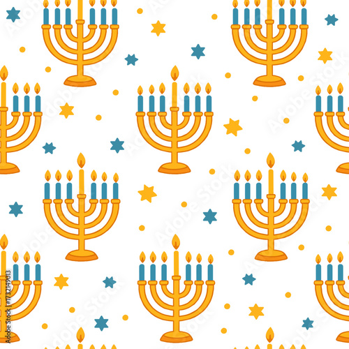 Hanukkah seamless pattern with menorah