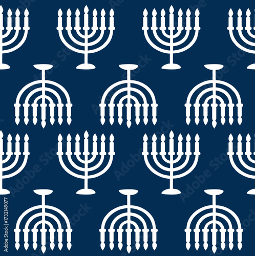 Hanukkah holiday minimalistic seamless pattern with menorah