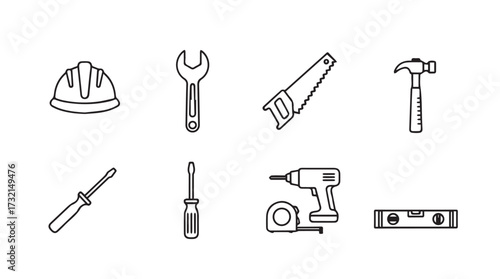 Collection of hand-drawn construction and repair tools for diy projects and home improvement vector