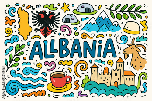 Albania flat icon set. culture, landmarks, symbols flat icon collection.