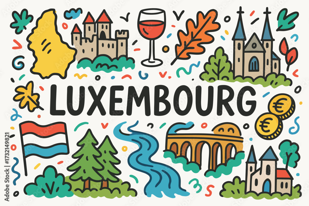 Fototapeta premium “luxembourg, travel, tourism flat icon set. european destination icons collection”