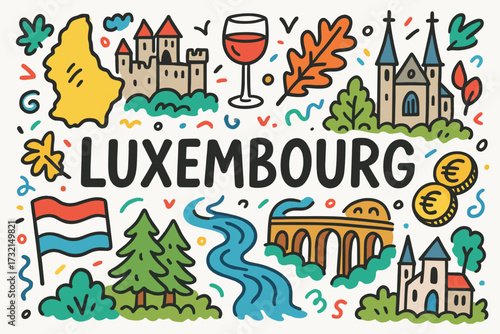 “luxembourg, travel, tourism flat icon set. european destination icons collection”