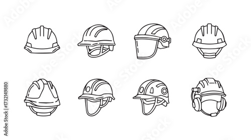Collection of diverse hard hat designs for construction and industrial safety protection vector