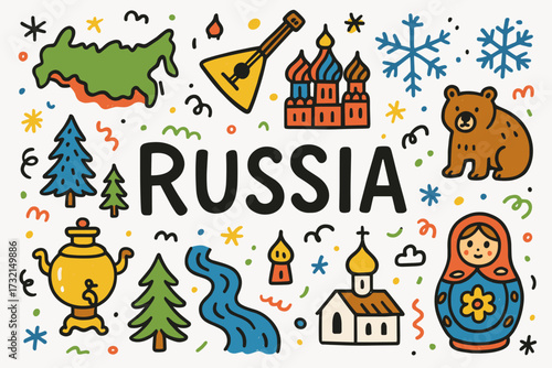 Russia, culture flat icon set. traditional icons collection with russian symbols