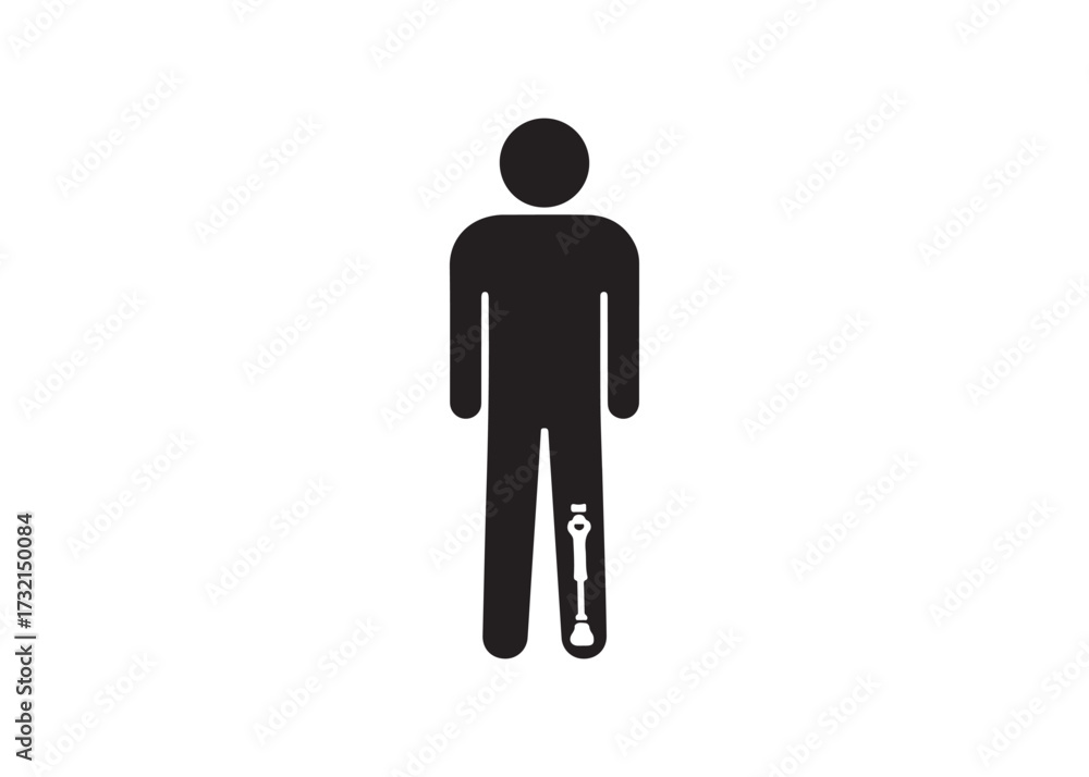 Obraz premium Stick figure with broken leg isolated on white background