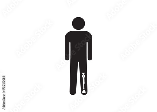 Stick figure with broken leg isolated on white background
