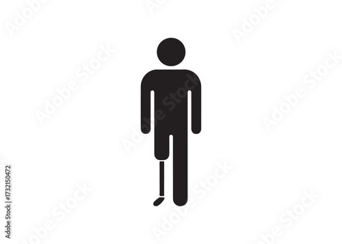 Stick figure with broken leg isolated on white background