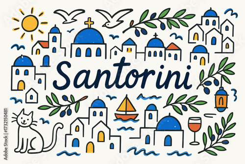Santorini, greece 3d icon set. travel, mediterranean culture icons collection