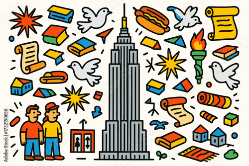 City life linear icon set. urban, architecture, skyline, people, symbols collection.