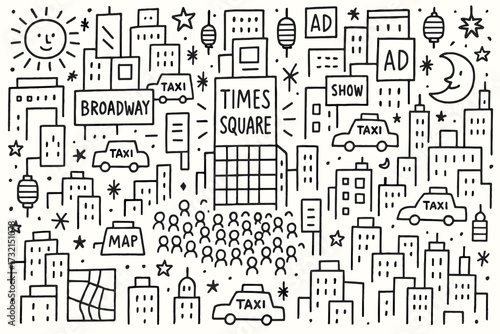 New york city line art icon set. manhattan, skyline, urban outline illustrations.
