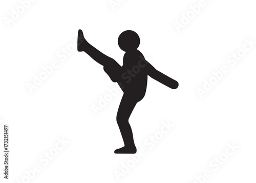 Stick figure kicking isolated on white background