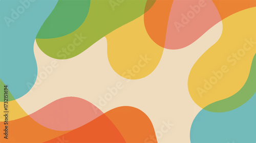 Abstract background with overlapping translucent organic shapes in pastel colors on a cream background