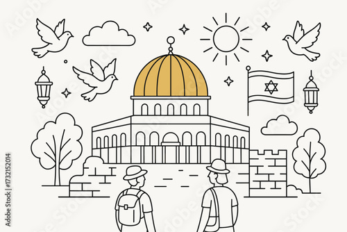 Travel and tourism outline icon set. landmarks, adventures, and exploration icons.