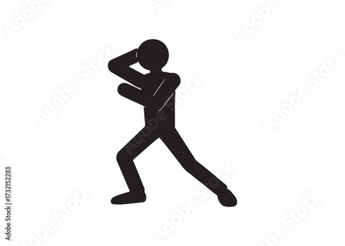 Stick figure kicking isolated on white background