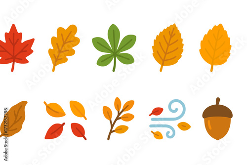 Autumn filled icon set. fall leaves, seasonal nature elements collection