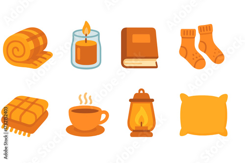 Cozy winter 3d icon set, essential wintertime symbols in warm tones