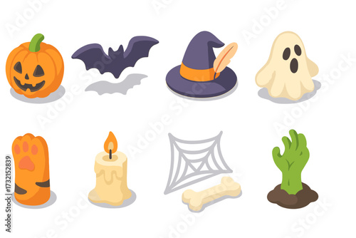 Halloween 3d icon set. spooky, festive symbols for seasonal designs.