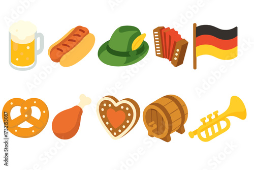 Oktoberfest, german festival 3d icon set. beer, bavarian culture, traditional icons