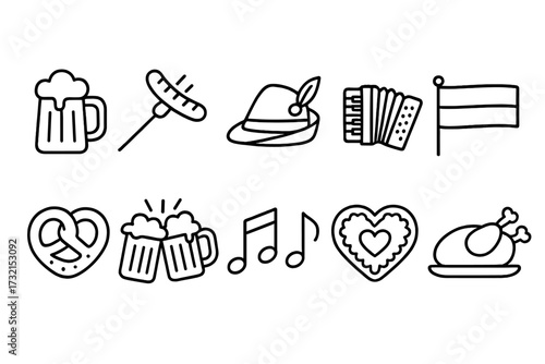 Oktoberfest, beer festival line icon set. bavarian, traditional, german outline icons.