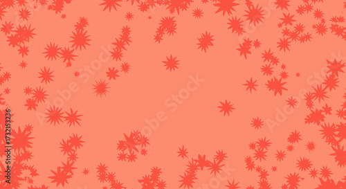 Coral backdrop with starburst patterns, scattered density, organic feel