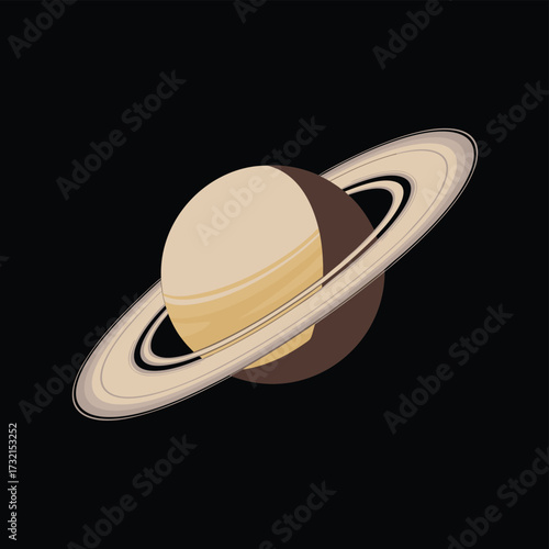Stylized illustration of saturn with prominent rings against a black background