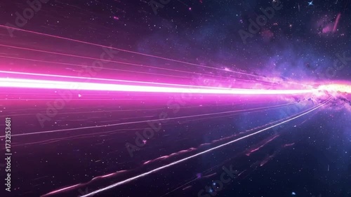 Cosmic light trail with pink purple and blue streaks across starry horizon
