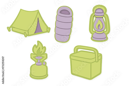Essential camping equipment set featuring tent sleeping bag lantern stove and cooler for outdoor adventure and wilderness exploration