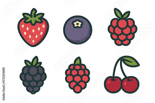Colorful set of fresh organic garden berries including strawberries blueberries raspberries blackberries and cherries